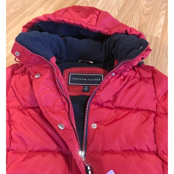 Tommy Hilfiger Womens Red Puffer Jacket Removable Hood XS 100% Polyester NEW - Picture 5 of 16
